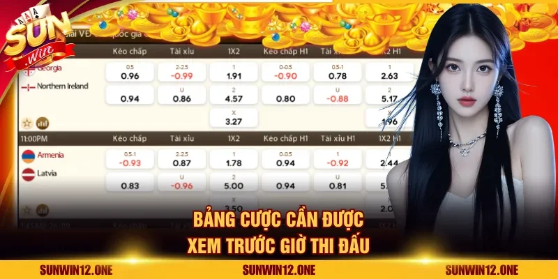 Bảng cược cần được xem trước giờ thi đấu